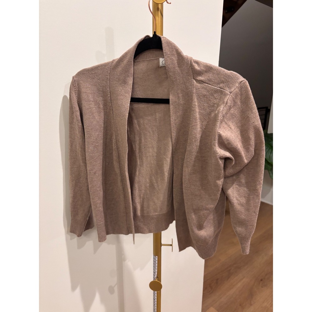 Cielo Womens XL Taupe Brown Open Front Shawl Collar Cardigan Knit Sweater